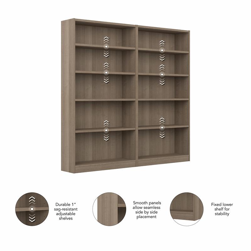 Pemberly Row Tall 5 Shelf Bookcase in Ash Gray (Set of 2) - Engineered Wood