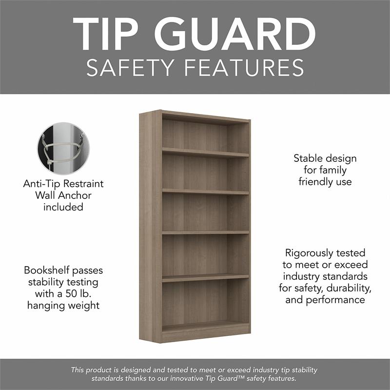 Pemberly Row Tall 5 Shelf Bookcase in Ash Gray (Set of 2) - Engineered Wood