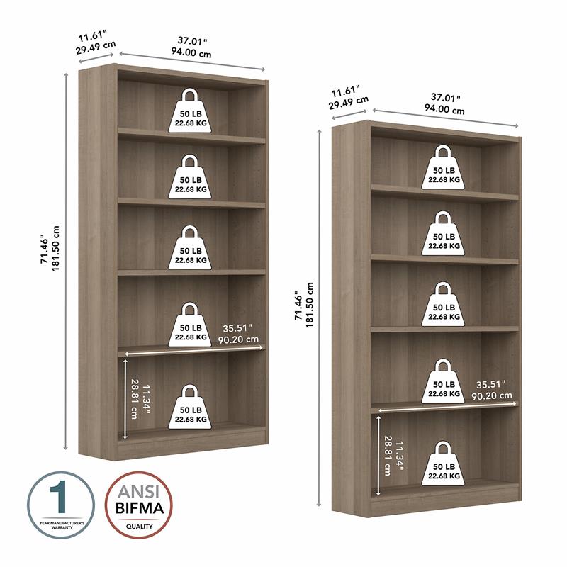 Pemberly Row Tall 5 Shelf Bookcase in Ash Gray (Set of 2) - Engineered Wood
