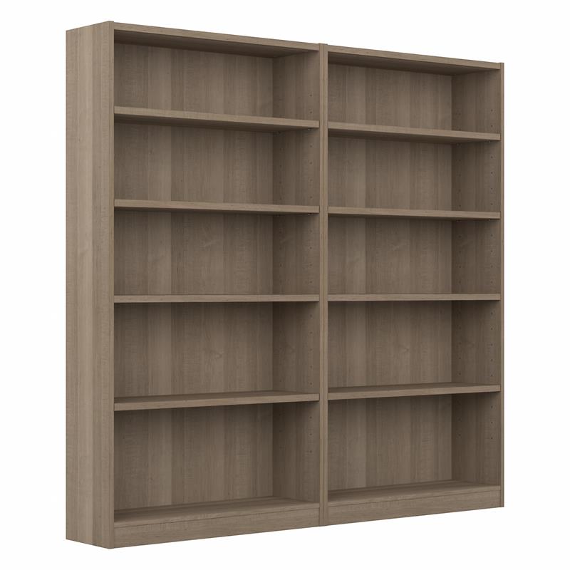 Pemberly Row Tall 5 Shelf Bookcase in Ash Gray (Set of 2) - Engineered Wood