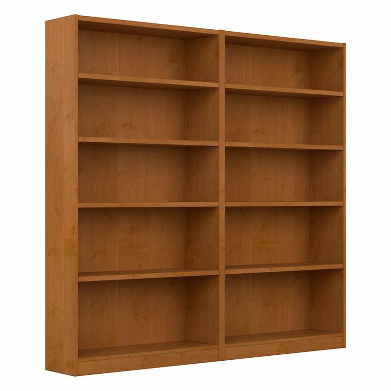 Pemberly Row Engineered Wood Tall 5 Shelf Bookcase in Natural Cherry (Set of 2)