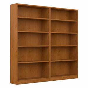 Pemberly Row Engineered Wood Tall 5 Shelf Bookcase in Natural Cherry (Set of 2)