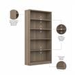 Pemberly Row Tall 5 Shelf Bookcase in Ash Gray - Engineered Wood
