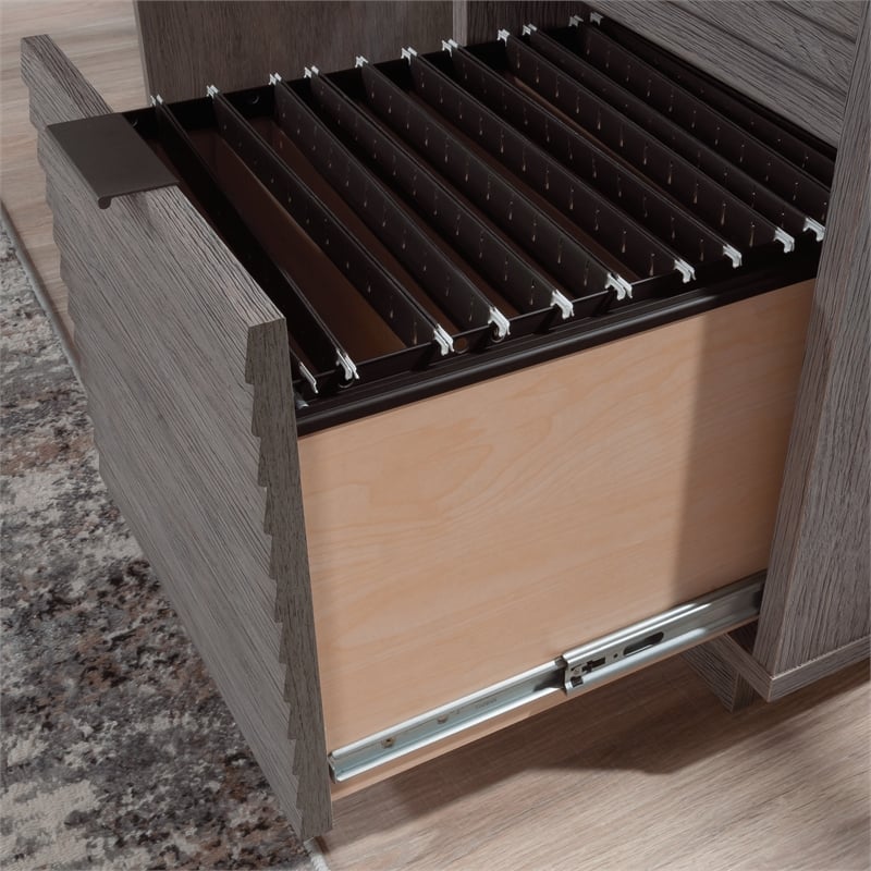 Pemberly Row Engineered Wood Single Pedestal Desk in Ashen Oak