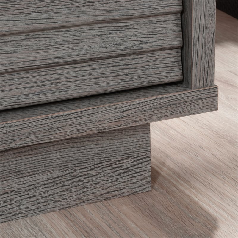 Pemberly Row Engineered Wood Single Pedestal Desk in Ashen Oak