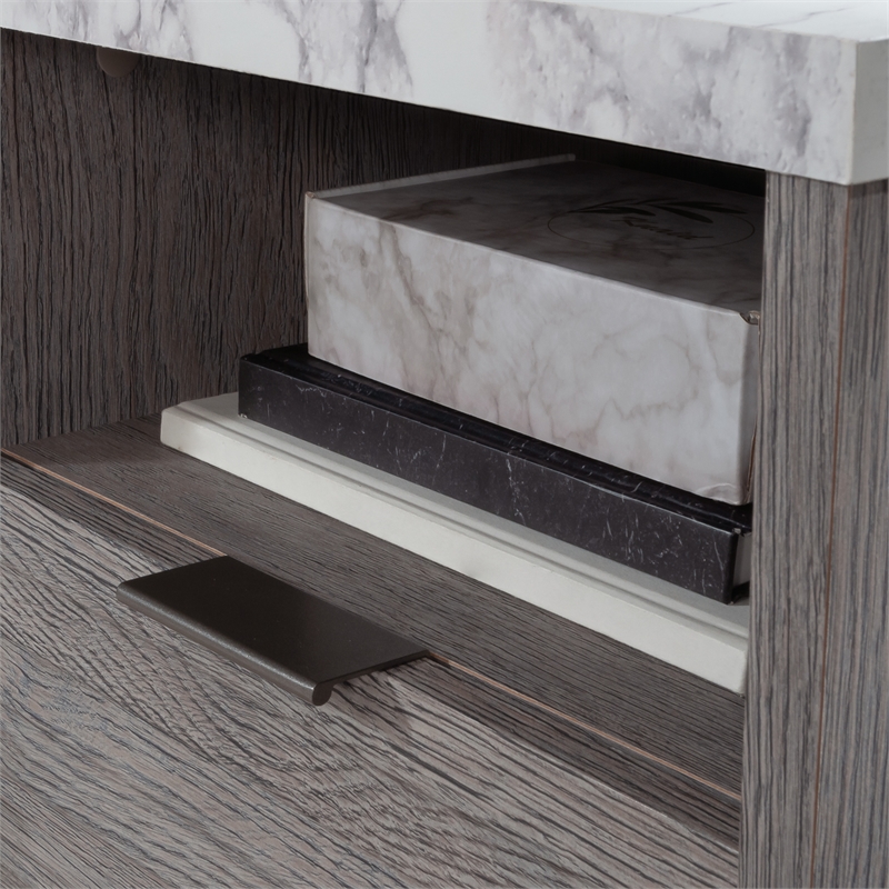 Pemberly Row Engineered Wood Single Pedestal Desk in Ashen Oak