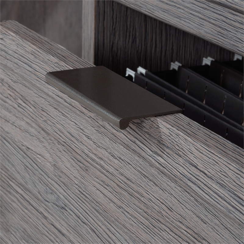 Pemberly Row Engineered Wood Single Pedestal Desk in Ashen Oak