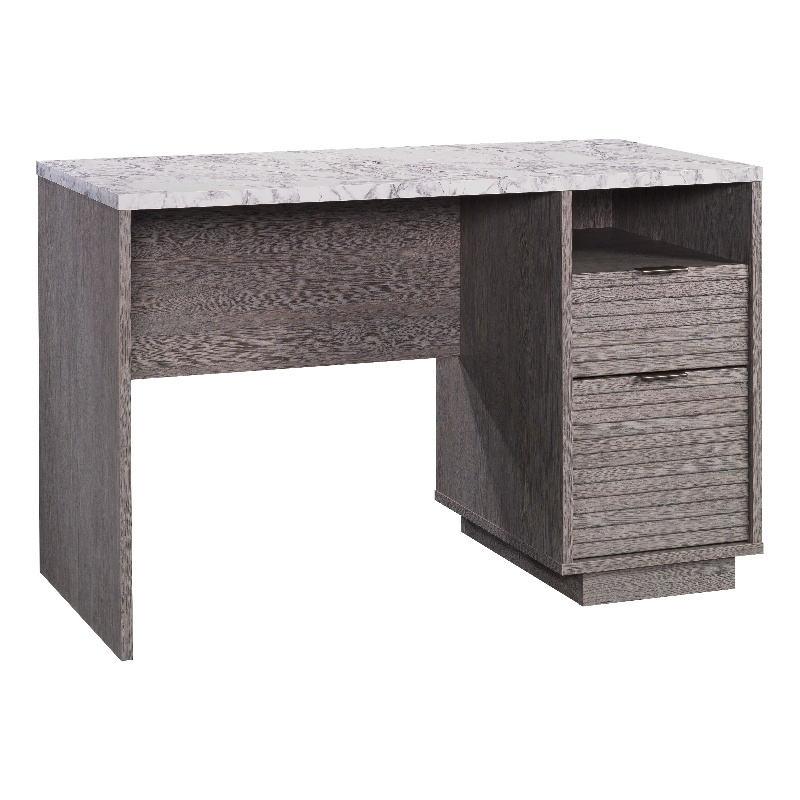 Pemberly Row Engineered Wood Single Pedestal Desk in Ashen Oak