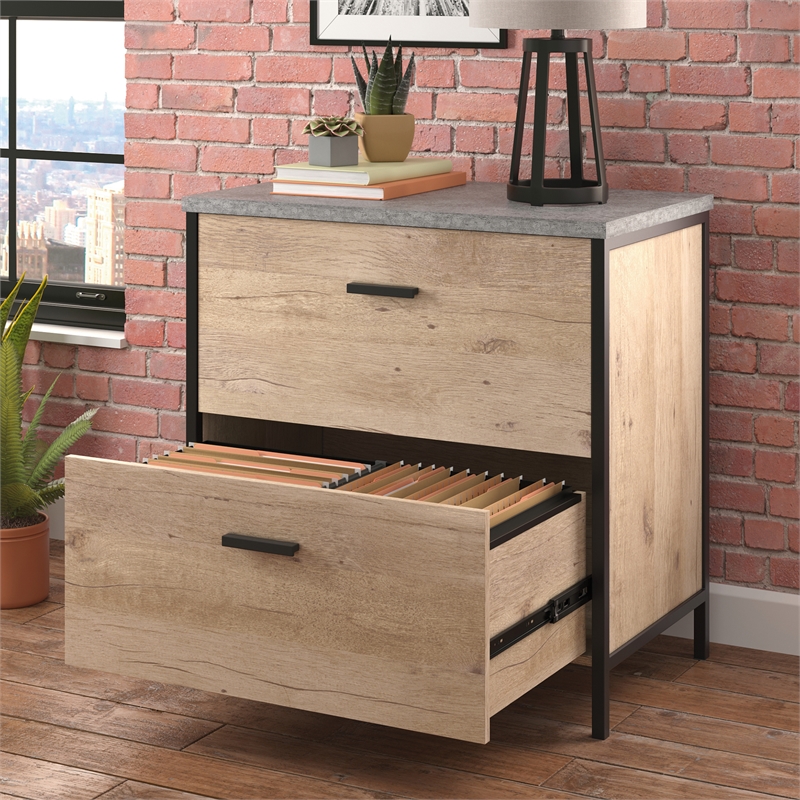 Pemberly Row Contemporary Engineered Wood Lateral File in Prime Oak