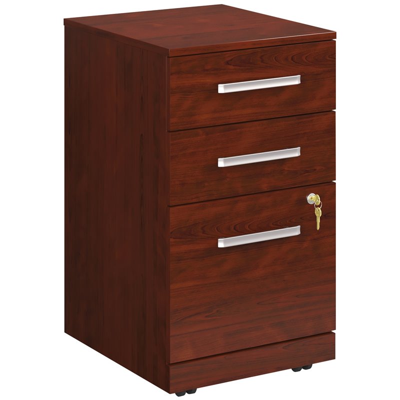 Pemberly Row Engineered Wood 3-Drawer Mobile Filing Cabinet in Classic Cherry