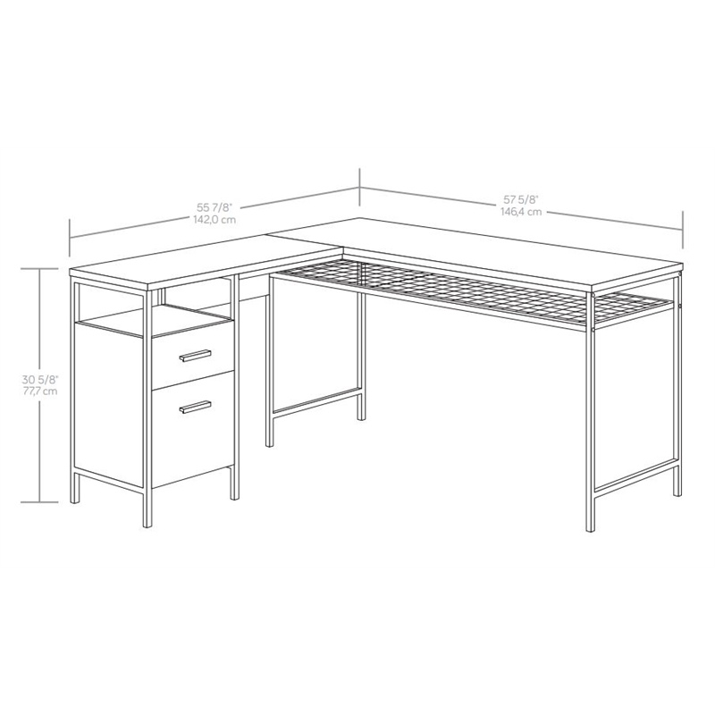 Pemberly Row Contemporary Engineered Wood/Metal L-Desk in Prime Oak