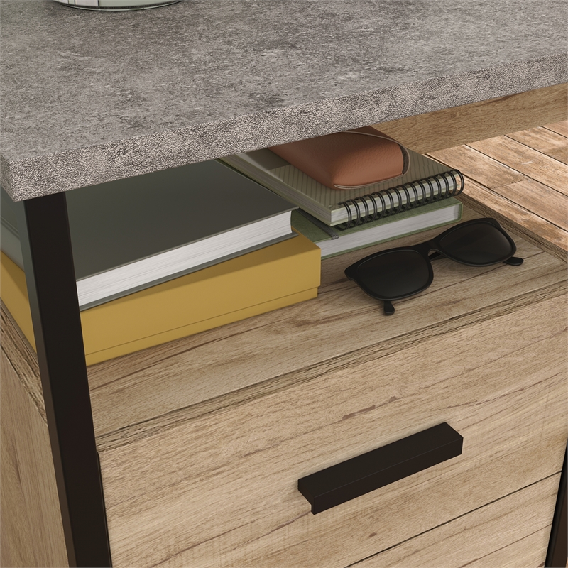 Pemberly Row Contemporary Engineered Wood/Metal L-Desk in Prime Oak