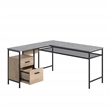 Pemberly Row Contemporary Engineered Wood/Metal L-Desk in Prime Oak