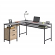 Pemberly Row Contemporary Engineered Wood/Metal L-Desk in Prime Oak