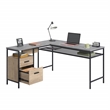 Pemberly Row Contemporary Engineered Wood/Metal L-Desk in Prime Oak