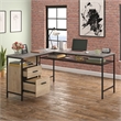 Pemberly Row Contemporary Engineered Wood/Metal L-Desk in Prime Oak
