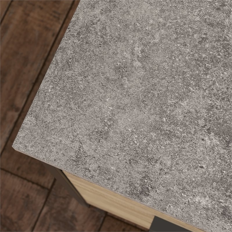 Pemberly Row Contemporary Engineered Wood/Metal L-Desk in Prime Oak