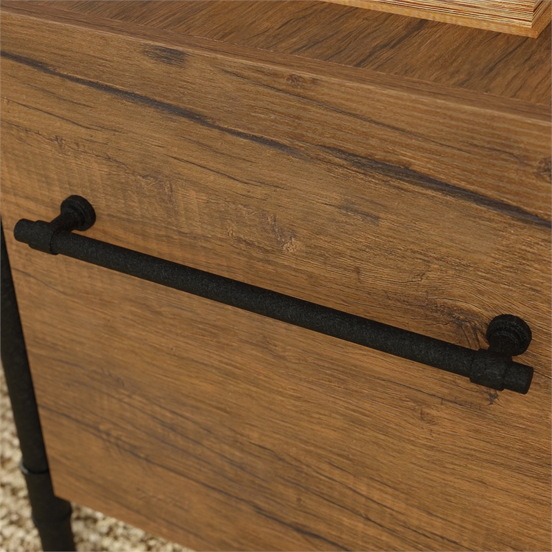 Pemberly Row Contemporary Engineered Wood L-Desk in Checked Oak Finish