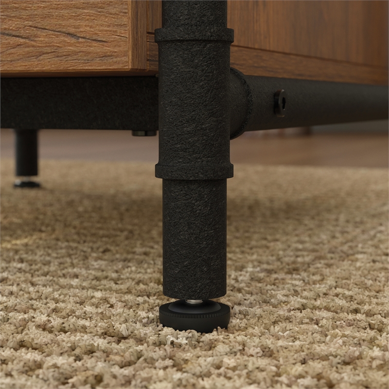 Pemberly Row Contemporary Engineered Wood L-Desk in Checked Oak Finish