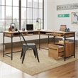 Pemberly Row Contemporary Engineered Wood L-Desk in Checked Oak Finish