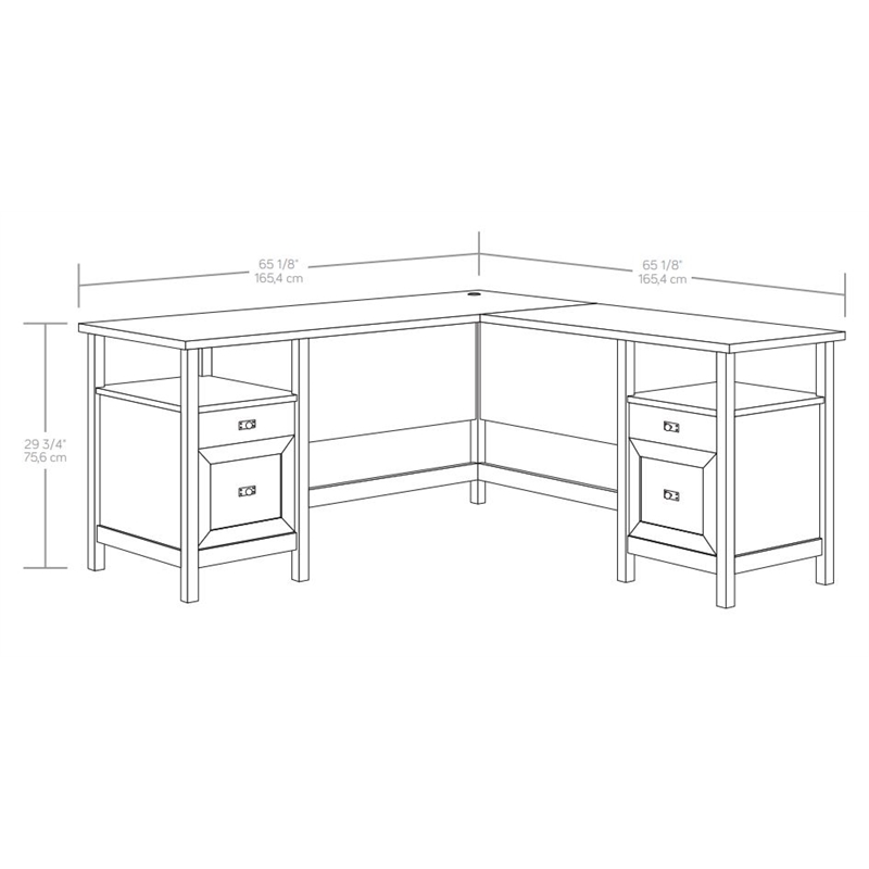 Pemberly Row Contemporary Engineered Wood L-Shaped Desk in White Finish