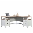 Pemberly Row Contemporary Engineered Wood L-Shaped Desk in White Finish