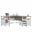 Pemberly Row Contemporary Engineered Wood L-Shaped Desk in White Finish