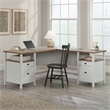 Pemberly Row Contemporary Engineered Wood L-Shaped Desk in White Finish