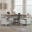Pemberly Row Contemporary Engineered Wood L-Shaped Desk in White Finish