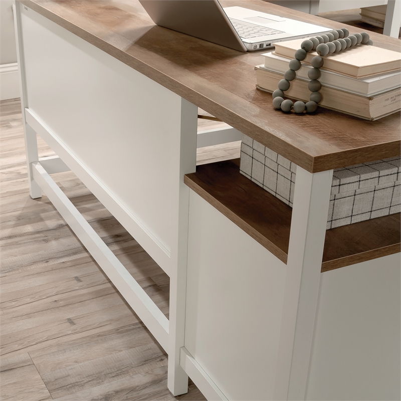 Pemberly Row Contemporary Engineered Wood L-Shaped Desk in White Finish