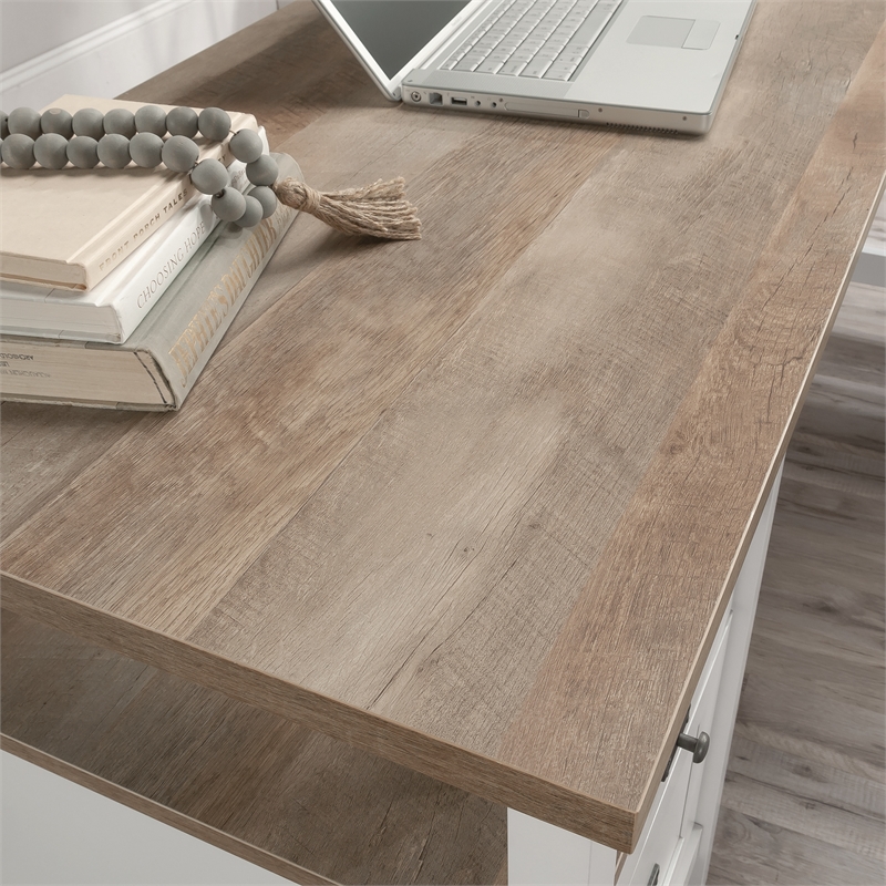 Pemberly Row Contemporary Engineered Wood L-Shaped Desk in White Finish