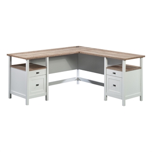 Pemberly Row Contemporary Engineered Wood L-Shaped Desk in White Finish