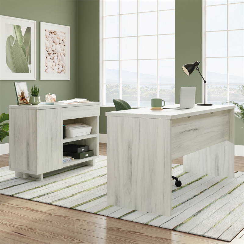 Pemberly Row Engineered Wood Desk in Haze Acacia/Natural Finish