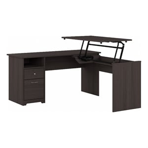 Pemberly Row 60W Engineered Wood 3 Position L Shaped Sit to Stand Desk in Gray