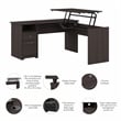 Pemberly Row 60W Engineered Wood 3 Position L Shaped Sit to Stand Desk in Gray