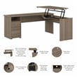 Pemberly Row 72W 3 Position Sit to Stand L Desk in Ash Gray - Engineered Wood