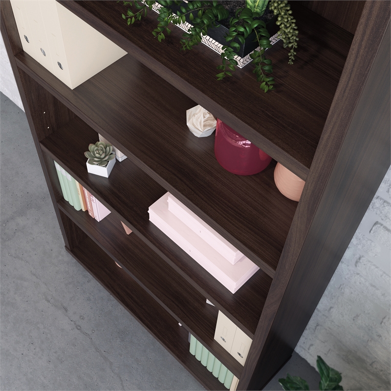 Pemberly Row Engineered Wood 5-Shelf Bookcase in Noble Elm/Brown