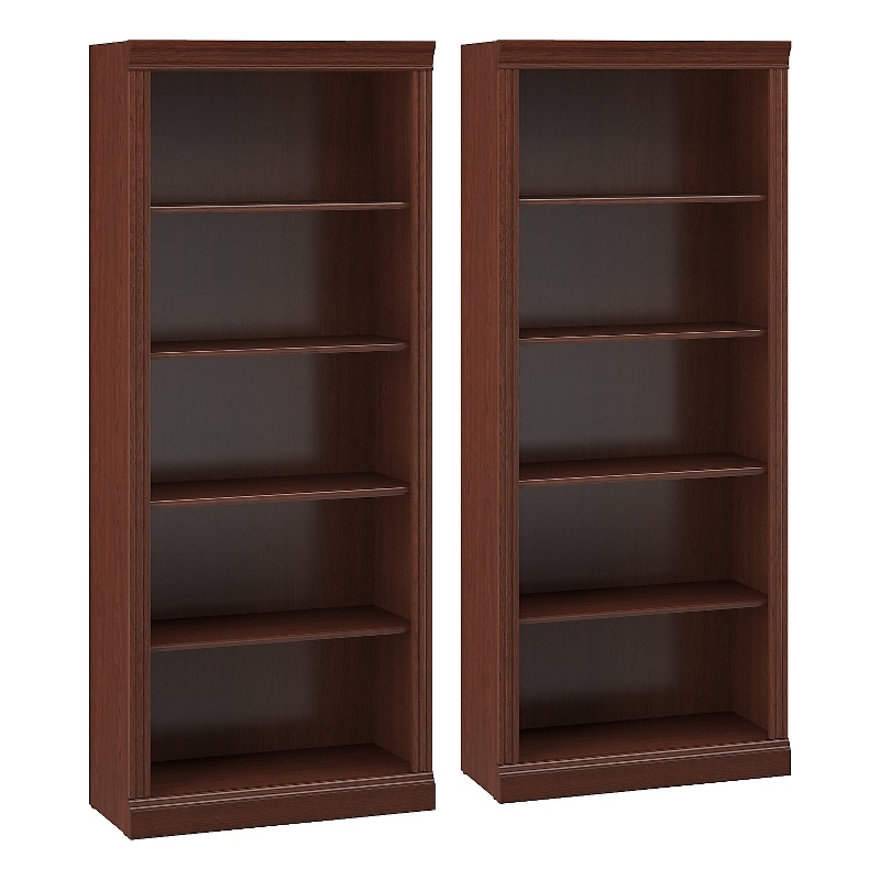 Pemberly Row Tall 5 Shelf Bookcase Set of 2 in Harvest Cherry - Engineered Wood