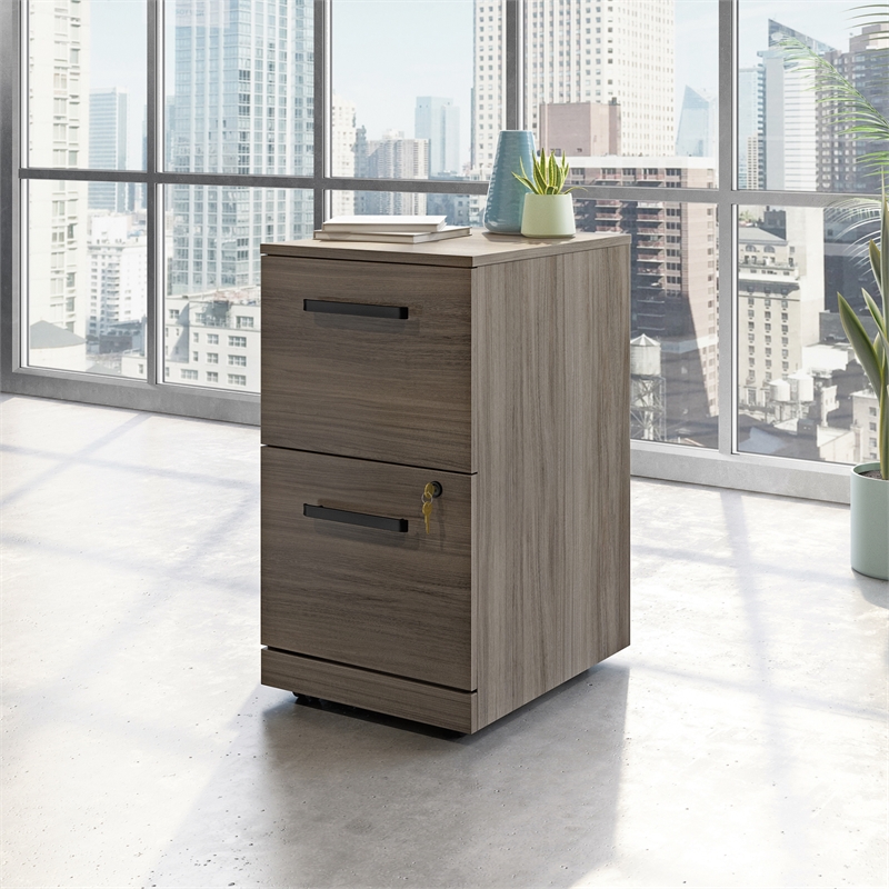 Pemberly Row Engineered Wood 2-Drawer Mobile File in Hudson Elm/Brown