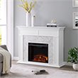 Pemberly Row Engineered Wood Tiled Marble Electric Fireplace in White