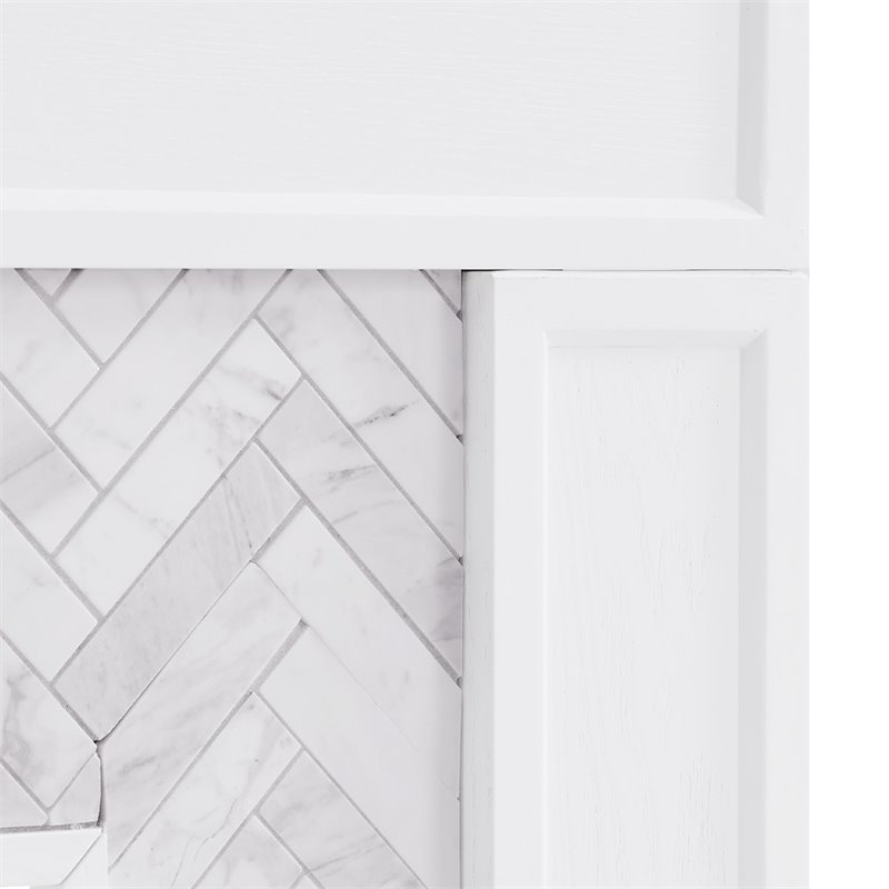 Pemberly Row Engineered Wood Tiled Marble Electric Fireplace in White