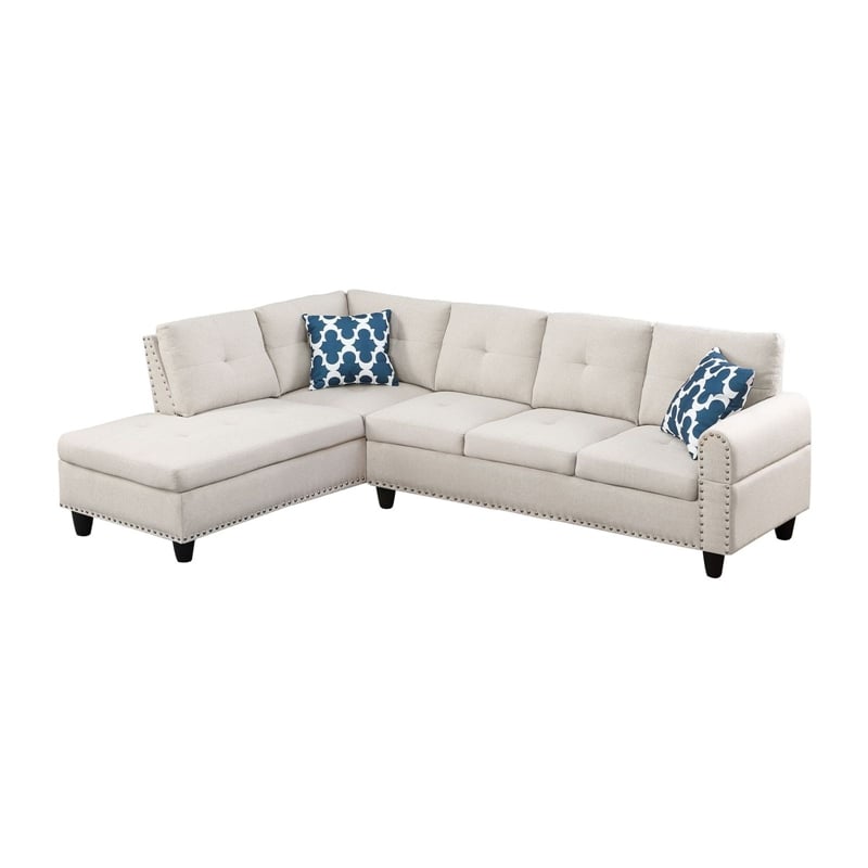 Pemberly Row Polyester Fabric Sectional Sofa with Ottoman-Beige