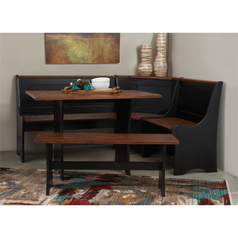 Pemberly Row Contemporary Solid Wood Dining Nook in Black Finish
