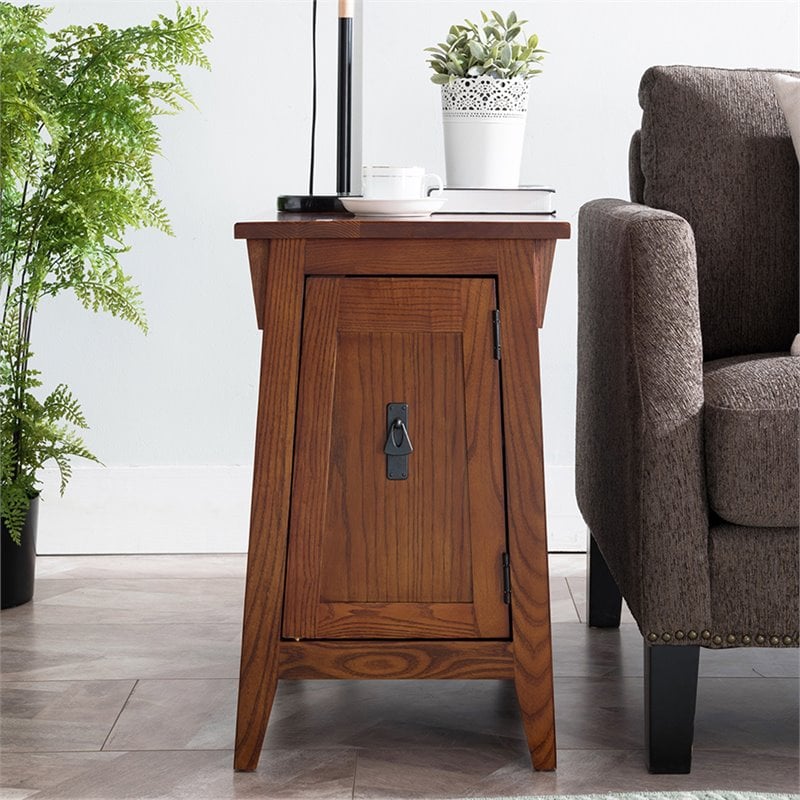 Pemberly Row Contemporary Cabinet Wood End Table in Brown / Russet