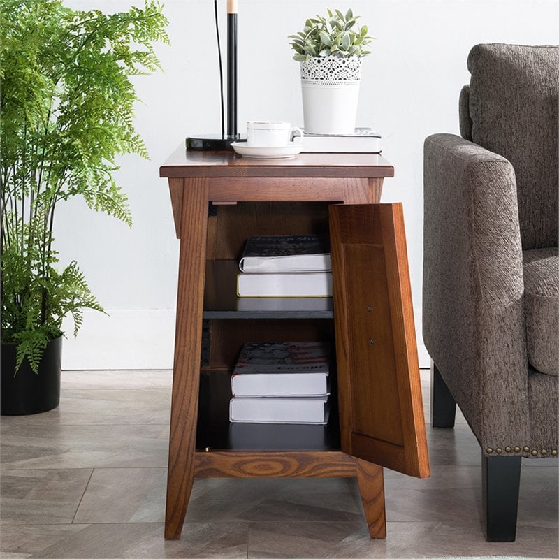 Pemberly Row Contemporary Cabinet Wood End Table in Brown / Russet