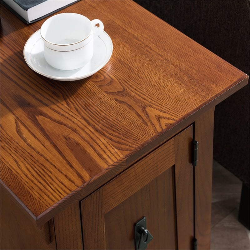 Pemberly Row Contemporary Cabinet Wood End Table in Brown / Russet