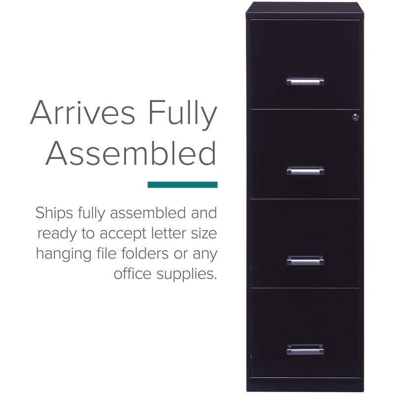 Pemberly Row 4 Drawers Vertical Black Metal Filing Cabinet Pre-assembled