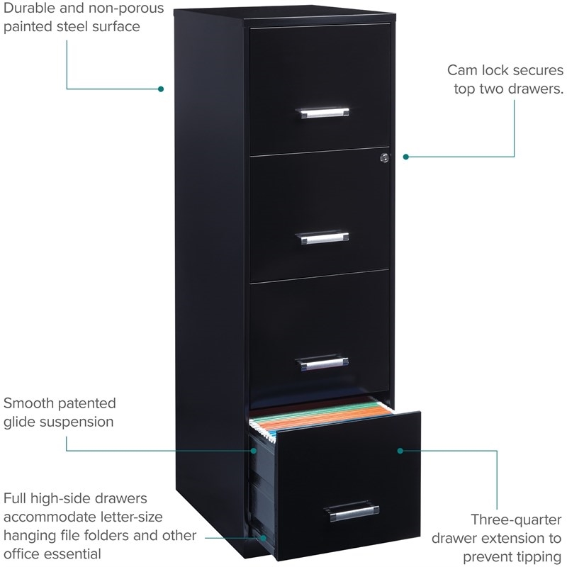 Pemberly Row 4 Drawers Vertical Black Metal Filing Cabinet Pre-assembled