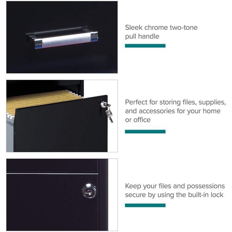 Pemberly Row 4 Drawers Vertical Black Metal Filing Cabinet Pre-assembled