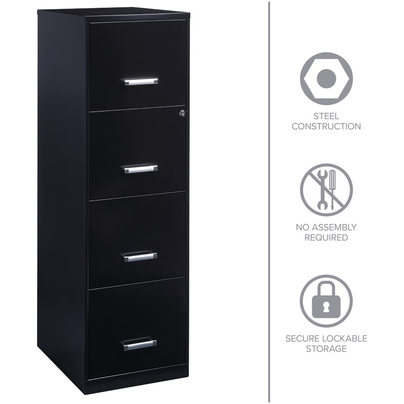 Pemberly Row 4 Drawers Vertical Black Metal Filing Cabinet Pre-assembled